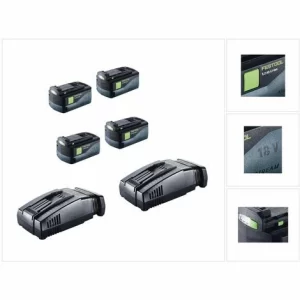 Festool Akku Set 18V Mit 4x BP 18 Li 5,2 AS Akkupack 5,2Ah ( 200181 ) + 2x SCA 8 Ladegerät ( 200178 ) 15