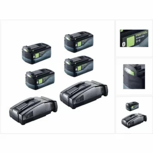 Festool Akku Set 18V Mit 4x BP 18 Li 5,2 ASI Akkupack 5,2Ah Bluetooth ( 202479 ) + 2x SCA 8 Ladegerät ( 200178 ) 15
